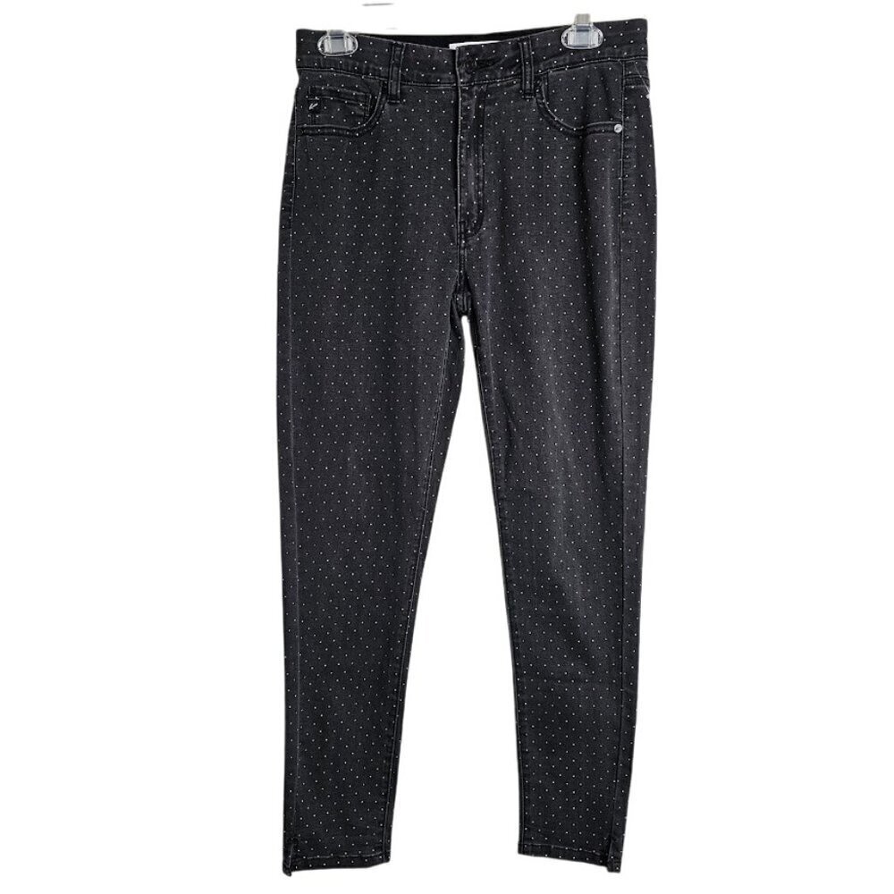 KANCAN Skinny Jeans size 9/28 BLACK w POLKA DOTS Preppy Mid Rise Pants Chic Cute - Picture 1 of 9